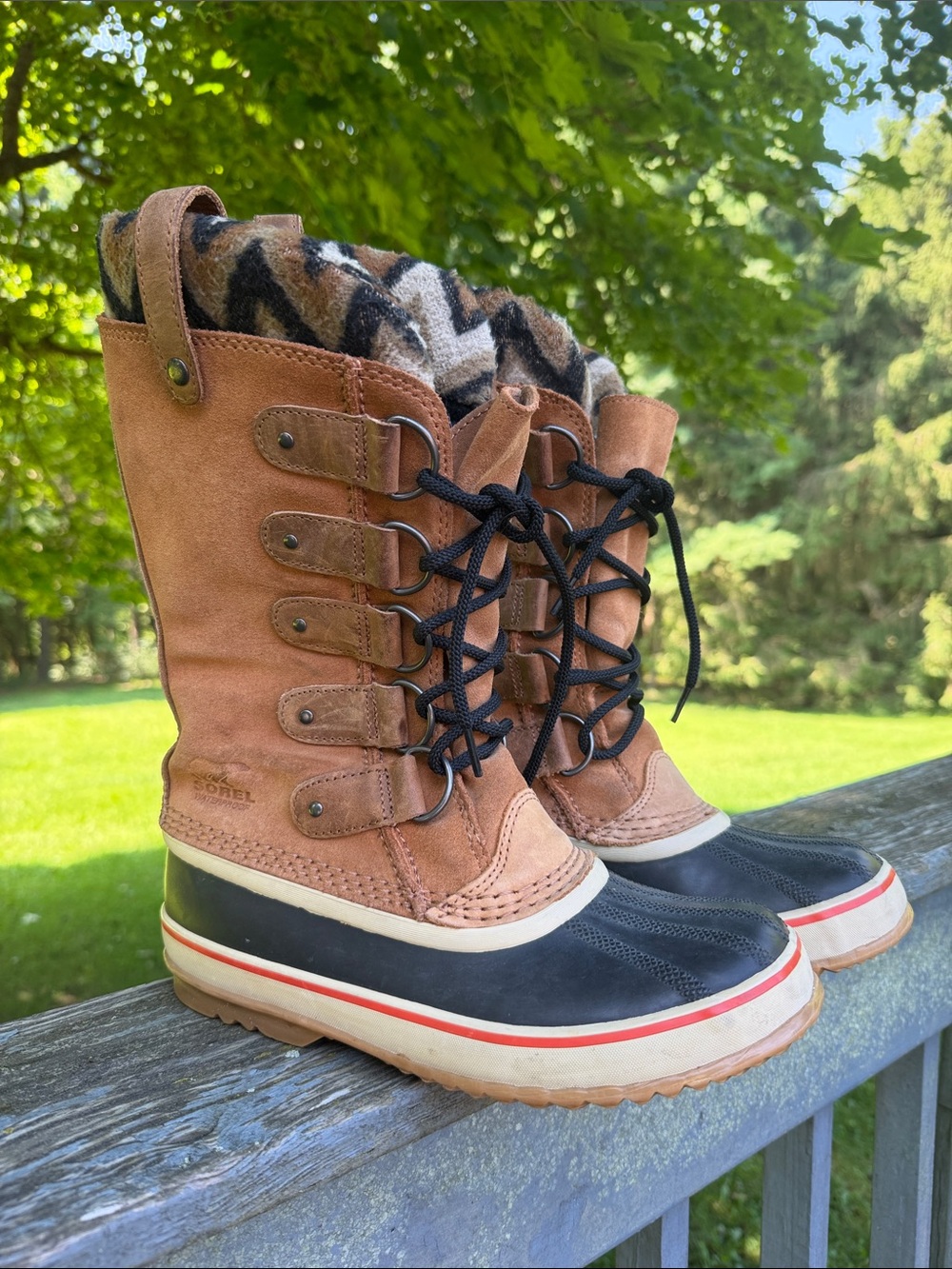 Sorel Joan of Artic Women's Leather Tan & Black Lace-Up Winter Boots Tall